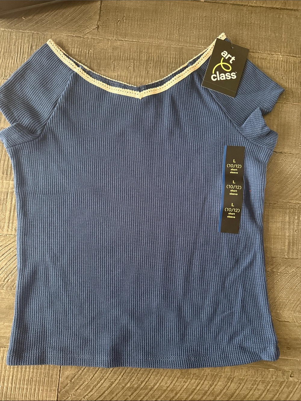 art class Blue Ribbed Short-Sleeve Top with Contrast Trim - Size L 10/12